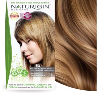 Naturigin Permanent Hair Dye, 7.0 Natural Medium Blonde, Ammonia and Paraben Free, up to 100% Gray Hair Coverage, Long Lasting, Vegan, Cruelty Free