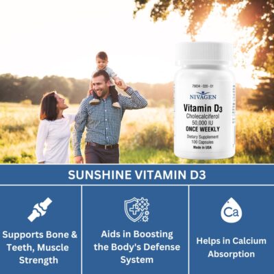 Nivagen Pharmaceuticals Inc Vitamin D3 50,000 IU Capsule (100) - Image 3