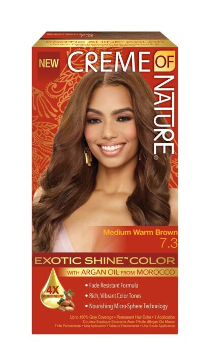 Exotic Shine Hair Color by Creme of Nature, 7.3 Medium Warm Brown, with Argan Oil from Morocco, 1 Application