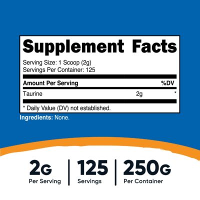 Nutricost Taurine Powder 250 Grams - 125 Servings, 2000mg Per Serving - Image 2