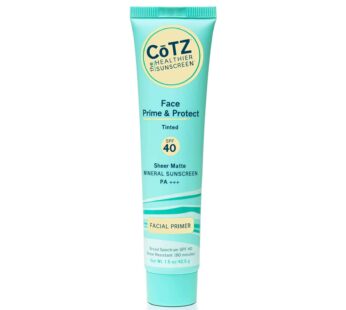 COTZ Face Prime & Protect Tinted Mineral Sunscreen and Facial Primer Broad Spectrum SPF 40; PA+++ 1.5 oz / 42.5 g.