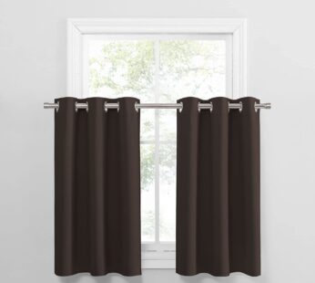 PONY DANCE Short Kitchen Curtains for Windows – (42 x 36 inches, Brown, 2 Pieces) Grommet Top Window Treatments Short Drapes/Valance for Basement Thermal Insulated