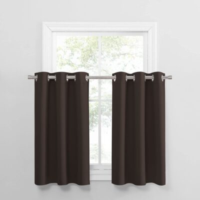 PONY DANCE Short Kitchen Curtains for Windows - (42 x 36 inches, Brown, 2 Pieces) Grommet Top Window Treatments Short Drapes/Valance for Basement Thermal Insulated