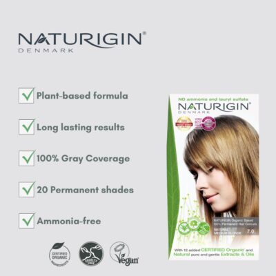 Naturigin Permanent Hair Dye, 7.0 Natural Medium Blonde, Ammonia and Paraben Free, up to 100% Gray Hair Coverage, Long Lasting, Vegan, Cruelty Free - Image 4