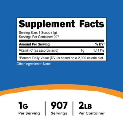 Nutricost Ascorbic Acid Powder (Vitamin C) 2 LBS - Gluten Free, Non-GMO - Image 2