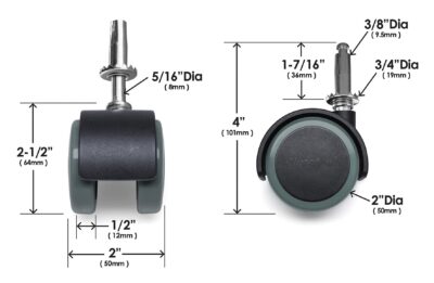 Slipstick CB681 2 Inch Floor Protector Rubber Caster Wheels (Set of 4) 5/16 Inch Stem or Top Plate Mounting Options - Black/Gray Green - Image 3