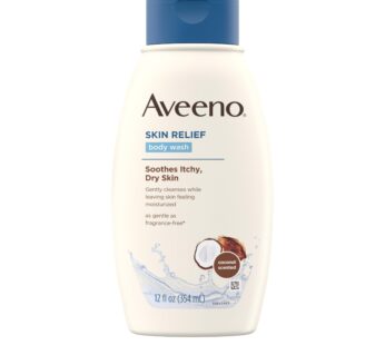 Aveeno Skin Relief Body Wash with Coconut Scent & Soothing Oat, Gentle Soap-Free Body Cleanser for Dry, Itchy & Sensitive Skin, Dye-Free & Allergy-Tested, 12 fl. oz