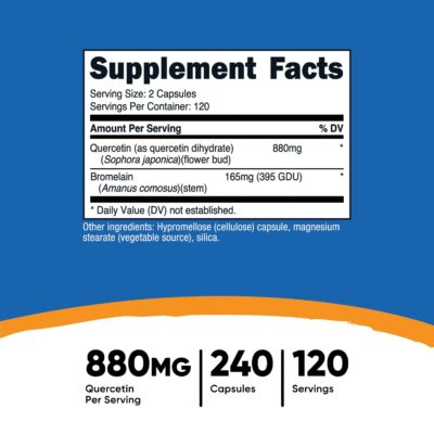 Nutricost Quercetin 880mg, 240 Vegetarian Capsules with Bromelain (165mg) - 120 Servings (440mg Quercetin Per Cap) - Gluten Free, Non-GMO - Image 2