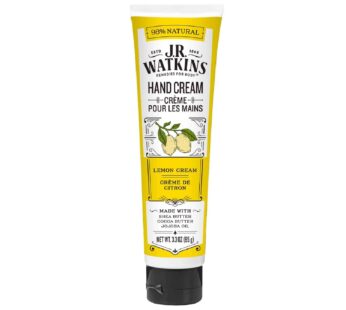 J.R. Watkins Natural Moisturizing Hand Cream, Hydrating Hand Moisturizer with Shea Butter, Cocoa Butter, and Avocado Oil, USA Made and Cruelty Free, 3.3oz, Lemon Cream, Single