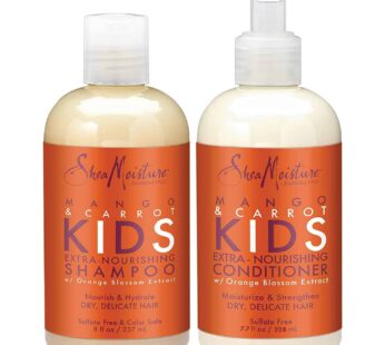 Shea Moisture Mango & Carrot Kids, Extra-Nourishing, Shampoo (8 Oz) and Conditioner (7.7 Oz), Orange Blossom Extract, Dry, Delicate Hair, Vitamin B-5 & Vitamin E, 2 Piece Set