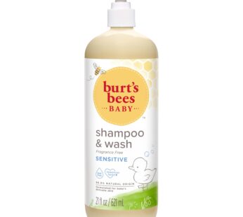 Burt’s Bees Baby Shampoo and Wash Set, Fragrance Free, 2-in-1 Natural Origin Plant Based Formula for Sensitive Skin, Hypoallergenic, Tear-Free, Paraben Free, Pediatrician Tested, 21 oz Bottle