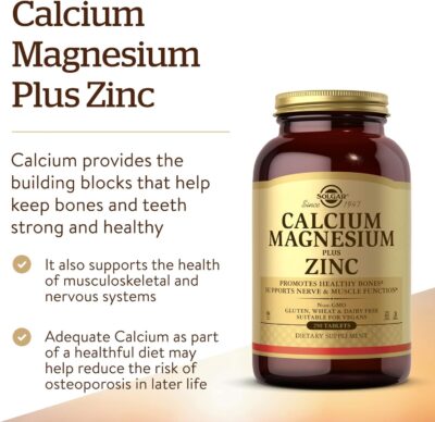Solgar Calcium Magnesium Plus Zinc, 250 Tablets - Promotes Healthy Bones and Teeth - Supports Nerve & Muscle Function - Non GMO, Vegan, Gluten Free, Dairy Free, Kosher, Halal - 83 Servings - Image 2