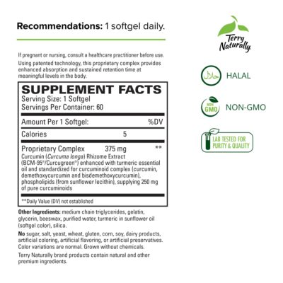 Terry Naturally CuraMed 375 mg Curcumin Complex - 60 Softgels - Superior Absorption BCM-95 - Non-GMO, Gluten-Free, Halal - 60 Servings - Image 2