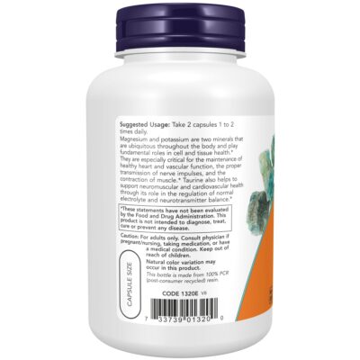 NOW Supplements, Magnesium & Potassium Aspartate with Taurine, Heart Health*, 120 Veg Capsules - Image 3