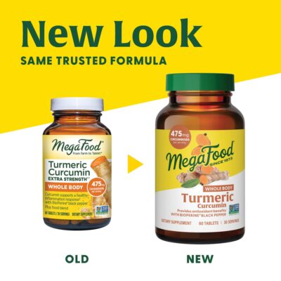 MegaFood Turmeric Curcumin Extra Strength - Whole Body - Turmeric Curcumin with Black Pepper - 475mg Curcuminoids - with Holy Basil, Tart Cherry - Made Without 9 Food Allergens - 90 Tabs (45 Servings) - Image 2