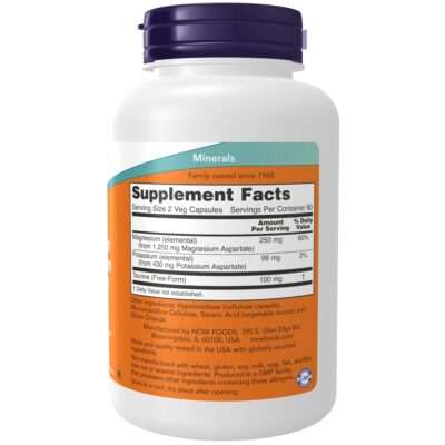 NOW Supplements, Magnesium & Potassium Aspartate with Taurine, Heart Health*, 120 Veg Capsules - Image 2