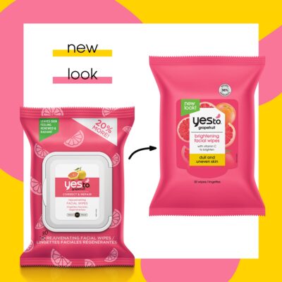 Yes To Face Wipes for Women and Men, Brightening Facial Cleansing Wipes for use as a Make Up Remover, Cleaning, Soothing, Grapefruit (Pack of 2) - Image 2
