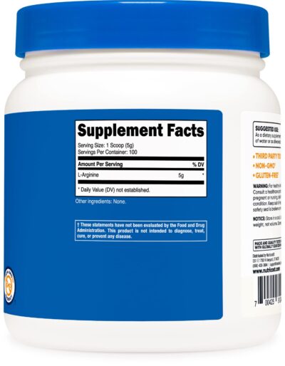 Nutricost L-Arginine Powder 500 Grams (1.1lbs) - Pure L-Arginine Powder - 5000mg Per Serving; 100 Servings - Image 4