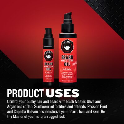 GIBS GROOMING Bush Master Beard, Hair & Tattoo Oil- All-Natural with Nutmeg, Leather, Vanilla & Musk Scent- Softens & Strengthens Beard Growth, Moisturizes Skin, 1 Fl Oz (Pack of 1) - Image 2