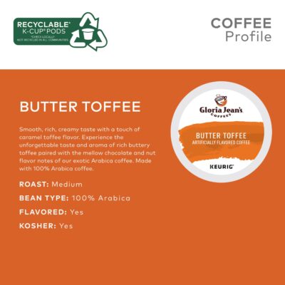 Gloria Jean's Coffees Butter Toffee, Single-Serve Keurig K-Cup Pods, Flavored Medium Roast Coffee, 24 Count (Pack of 1) - Image 3