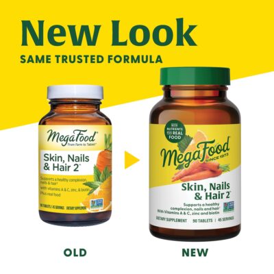 MegaFood Skin, Nails & Hair 2 - Vitamins For Women & Men - Biotin, Vitamin A, Vitamin C, Zinc, Vitamin B6, Vitamin E, Pantothenic Acid - Vegan - Made Without 9 Food Allergens - 90 Tabs (45 Servings) - Image 2