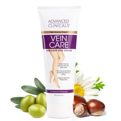 Advanced Clinicals Varicose Veins Cream For Legs | Spider Vein & Varicose Vein Cream | Collagen Cream | Vitamin K Cream | Arnica Cream | Strengthens Capillaries & Improves Circulation, 8 Fl Oz