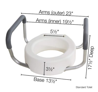 Essential Medical Supply Raised Elevated Toilet Seat Riser for a Standard Round Toilet with Padded Aluminum Arms for Support and Compatible with Toilet Seat, Standard, 17.5 x 13.5 x 3.5 Inch - Image 3
