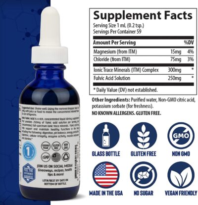 Trace Minerals | Liquid Ionic Fulvic Acid | 250 mg | Normal Gut and Digestion Function | Powered by Concentrace Ionic Trace Minerals | 60 Servings, 2 fl oz - Image 5