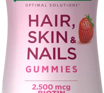 Nature’s Bounty Optimal Solutions Hair, Skin & Nails Vitamin Gummies with Biotin, 2500 mcg, Strawberry, 80 Count