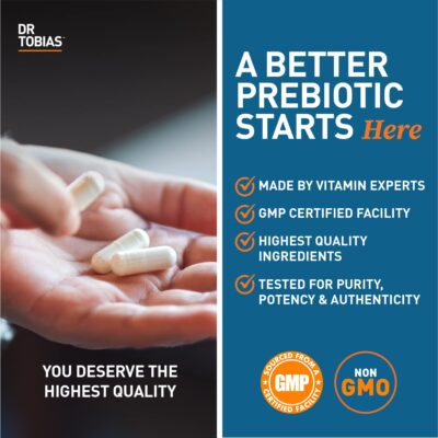 Dr. Tobias Prebiotics, Supports Digestion & Gut Health, Feed Good Probiotic Bacteria, Boost Gut Immune Function, Vegan & Non-GMO Gut Health Supplements for Men and Women, 30 Capsules, 30 Servings - Image 5