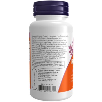 NOW Supplements, Beta-Glucans with ImmunEnhancer? with Larch Arabinogalactan, Extra Strength, 60 Veg Capsules - Image 3