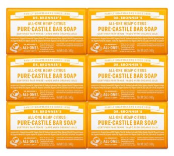 Dr. Bronner’s – Pure-Castile Bar Soap (Citrus, 5 ounce, 6-Pack) – Made with Organic Oils, For Face, Body and Hair, Gentle and Moisturizing, Biodegradable, Vegan, Cruelty-free, Non-GMO
