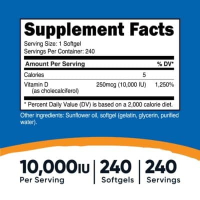 Nutricost Vitamin D3 10,000 IU, 240 Softgel Capsules - Potent, Non-GMO, Gluten Free Vitamin D - Image 2