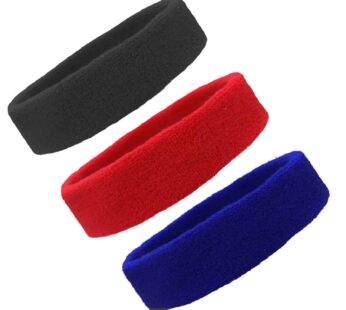 Sweat Bands/Headbands for Women Men/Elastic Headband Sports Sweatband Athletic Stretchy Head Band Workout Running Basketball Tennis Moisture Wicking Terry Cloth Set Keep Sweat Hair (bk red blu)