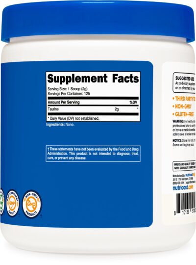 Nutricost Taurine Powder 250 Grams - 125 Servings, 2000mg Per Serving - Image 5