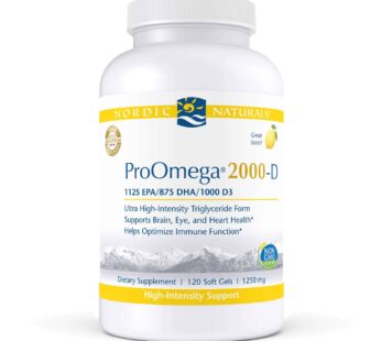 Nordic Naturals ProOmega 2000-D, Lemon Flavor – 2150 mg Omega-3 + 1000 IU D3-120 Soft Gels – Ultra High-Potency Fish Oil – EPA & DHA – Brain, Heart, Joint, & Immune Health – Non-GMO – 60 Servings