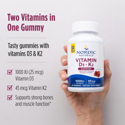 Nordic Naturals Vitamin D3 + K2 Gummies, Pomegranate - 60 Gummies - 1000 IU Vitamin D3 + 45 mcg Vitamin K2 - Great Taste - Bone Health, Promotes Healthy Muscle Function - Non-GMO - 60 Servings - Image 6