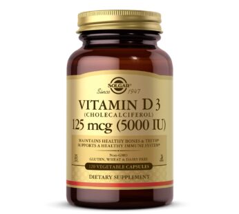 Solgar Vitamin D3 (Cholecalciferol) 125 Mcg (5000 IU), 120 Vegetable Capsules – Helps Maintain Healthy Bones & Teeth – Immune System Support – Non-GMO, Gluten Free, Dairy Free, Kosher – 120 Servings