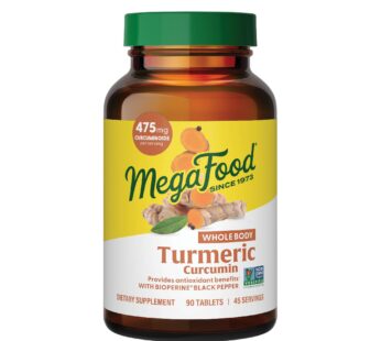 MegaFood Turmeric Curcumin Extra Strength – Whole Body – Turmeric Curcumin with Black Pepper – 475mg Curcuminoids – with Holy Basil, Tart Cherry – Made Without 9 Food Allergens – 90 Tabs (45 Servings)