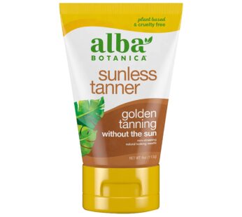 Alba Botanica Sunless Tanner, Self-Tanning Lotion for Face and Body, Golden Tanning without the Sun, Non-Streaking and Natural Looking Self-Tanner, 4 oz. Tube