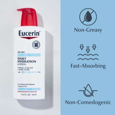 Eucerin Daily Hydration Body Lotion for Dry Skin, Unscented Body Moisturizer with Sunflower Oil and Pro-Vitamin B5, 16.9 Fl Oz Bottle, Pack of 3 - Image 9