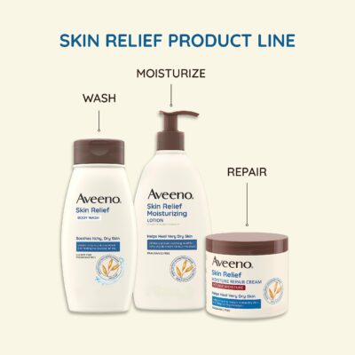 Aveeno Skin Relief 24-Hour Moisturizing Lotion for Sensitive Skin with Natural Shea Butter & Triple Oat Complex, Unscented Therapeutic Lotion for Extra Dry, Itchy Skin, 8 fl. oz - Image 6
