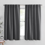 PONY DANCE Gray Blackout Curtains - Window Curtain Drapes - Short Thermal Insulated Light Blocking Drapes,Back Tab/Rod Pocket Panels for Bedroom & Kitchen, 42 W x 45 L, Grey, 1 Pair