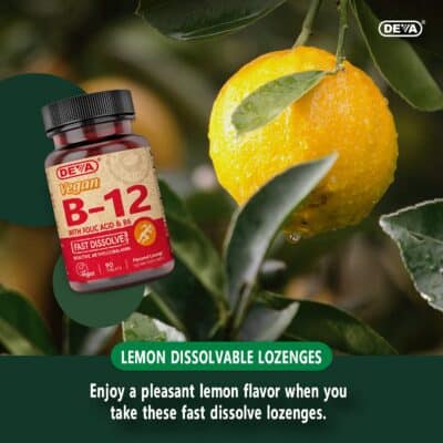 DEVA Vegan Vitamin B12 Fast Dissolve Supplement - Once-Per-Day Complex with 1000 Mcg Methylcobalamin B12, Folic Acid, B6 - Lemon Flavor - 90 Dissolvable Tablets, 2-Pack - Image 9
