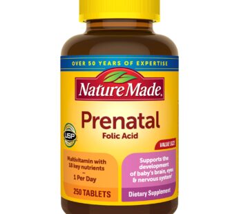 Nature Made Prenatal Multivitamin with Folic Acid, Prenatal Vitamin and Mineral Supplement for Daily Nutritional Support, 250 Tablets, 250 Day Supply