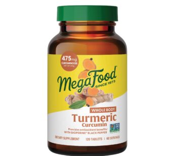 MegaFood Turmeric Curcumin Extra Strength – Whole Body – Turmeric Curcumin with Black Pepper- 475mg Curcuminoids – Holy Basil, Tart Cherry – Made Without 9 Food Allergens – 120 Tabs (60 Servings)