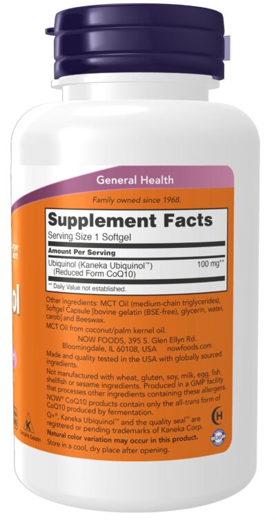 NOW Supplements, Ubiquinol 100 mg, High Bioavailability (the Active Form of CoQ10), 120 Softgels - Image 2