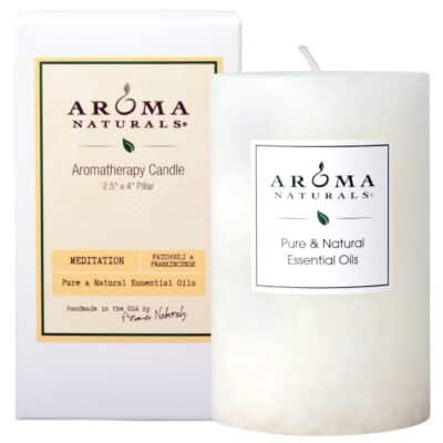 Aroma Naturals Patchouli and Frankincense Essential Oil White Scented Pillar Candle, Meditation, 2.5 inch x 4 inch