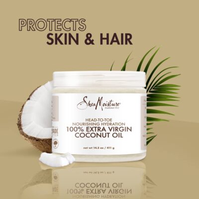 Shea Moisture Coconut Oil, 100% Extra Virgin Coconut Oil Skin Care, Pregnancy Moisturizer for Stretch Marks, Pure Coconut Oil Hair Care, Vitamin E, Coconut Oil Makeup Remover (Pack of 2-14.5 Oz Ea) - Image 4