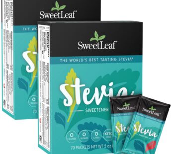 SweetLeaf Stevia Packets – Zero Calorie Natural Stevia Powder, No Bitter Aftertaste, Sugar Substitute for Keto Coffee, Nothing Artificial, Non-GMO Stevia Sweetener Packets, 70 Count (Pack of 2)